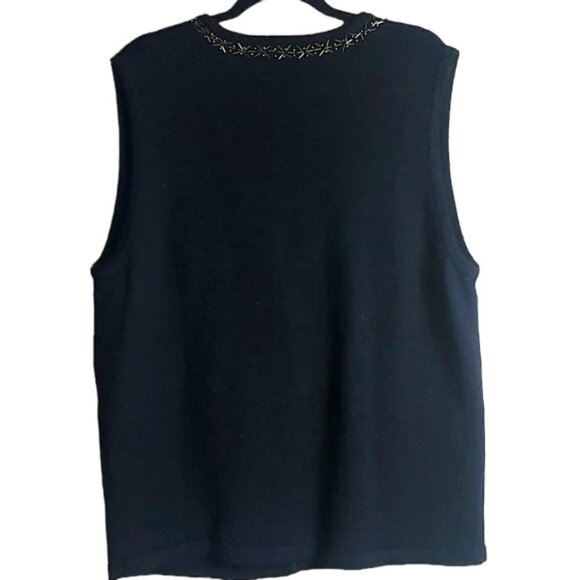 Vintage Franco Valeri Black & Gold Beaded Sweater Knit Vest Size Large - Picture 5 of 5
